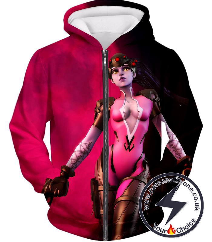 Overwatch Very Hot Purple Assassin Widowmaker Red Black Zip Up Hoodie